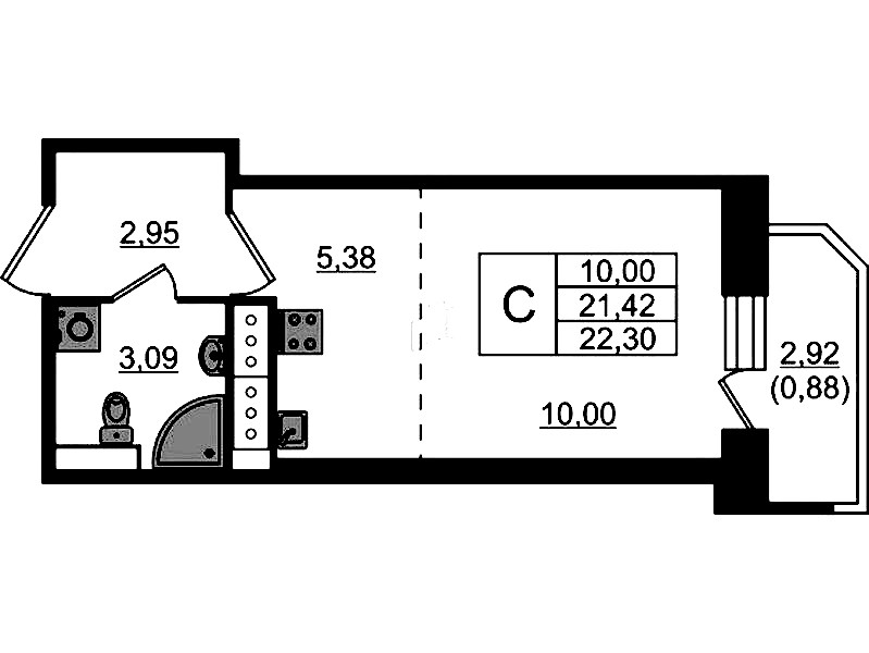 Квартира студия 22.3 м², 15/23 эт., ЖК «Живи! В Рыбацком»